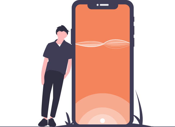 Graphic of a person leaning on a phone